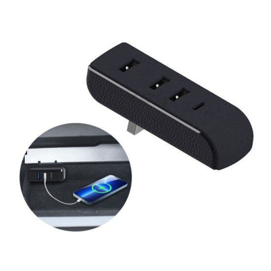 Tesla Model 3/Y Car AH37 3 USB +1 Type-C/USB-C Port Hub Docking Station(Black)