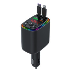 Y9 Retractable Cable Bluetooth FM Transmitter Voltage Display Car Charger MP3 Player