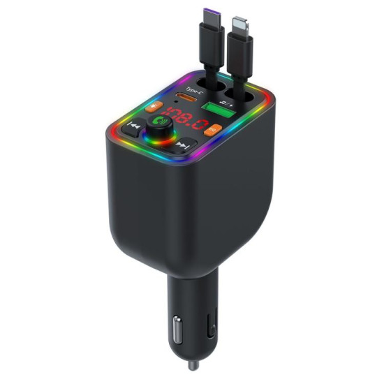 Y6 Retractable Cable EQ Adjustment Bluetooth FM Transmitter Car Charger MP3 Player