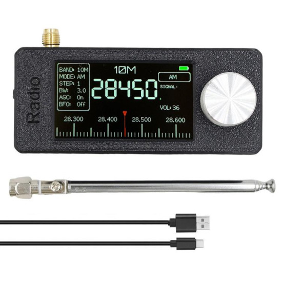 SI4732 1.9 inch IPS Display Portable Radio 0.5-108 MHz LSB USB AM FM Pocket Mini Radio, Type:Telescopic Antenna + USB(Black)