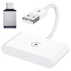 USB + USB-C / Type-C Wired to Wireless Carplay Adapter for iPhone(White)