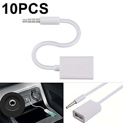 10 PCS Y-1502 14cm Car AUX Audio Cable To USB Car 3.5mm Adapter Cable(White)