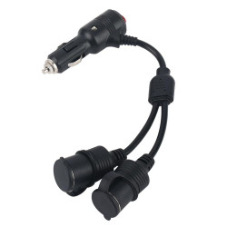 12V-24V 2 in 1 Car Cigarette Lighter Extension Cable with Switch, Length:0.2m(Black)