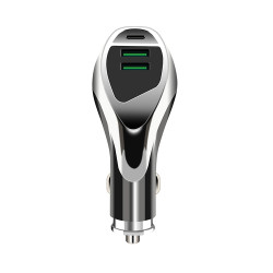 WLX-K1 QC3.0 Dual USB + Type-C Triple Car Charger (Silver)