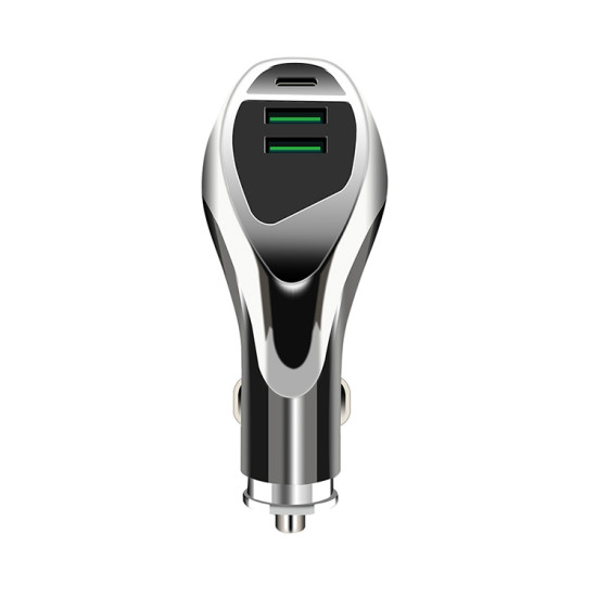 WLX-K1 QC3.0 Dual USB + Type-C Triple Car Charger (Silver)