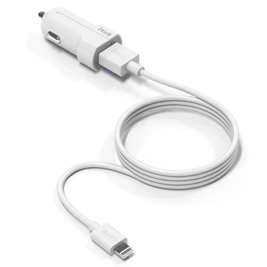 IVON CC13 QC 3.0 Fast Charging Car Charger Set with 8 Pin Charging Cable (White)