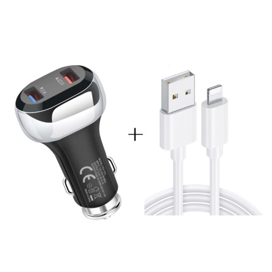 YSY-312 2 in 1 18W Portable QC3.0 Dual USB Car Charger + 1m 3A USB to 8 Pin Data Cable Set(Black)