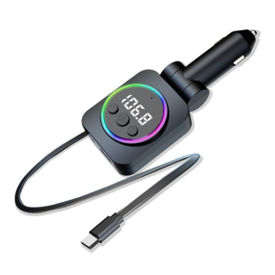 fm transmitter cigarette lighter adapter C76 Retractable Cable PD 30W Car Charger Cigarette Lighter Adapter  Bluetooth FM Transmitter`