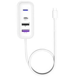 Y3 Car Rear Seat Charger Type-C and Dual USB Fast Charging Adapter with 1m Extension Cable