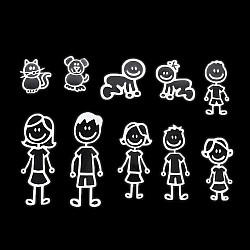 10 PCS Family Member Pattern Vinyl Decorative Reflective Auto Decal Cartoon Car Sticker (White)