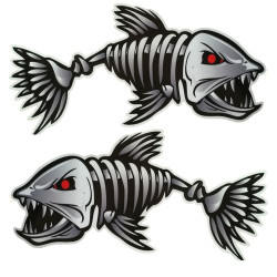 10 PCS Horror Skeleton Shark Fishing Daren Cover Scratch Reflective Waterproof Personality Body Sticker 30*15cm