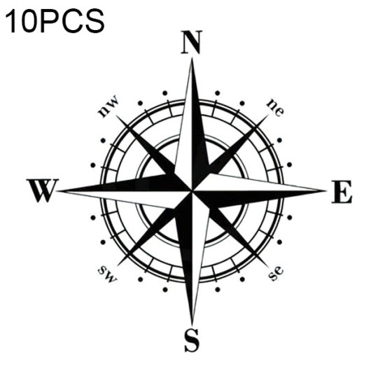 10 PCS Art Design Vinyl NSWE Compass Car Stickers Decals, White + Black