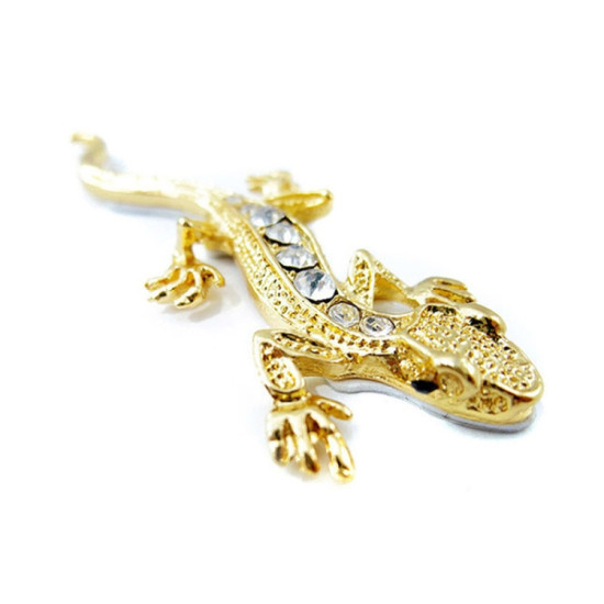 Zinc Alloy Rhinestone Gecko Metal 3D Car Sticker(Gold)
