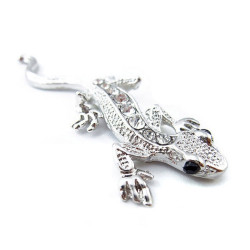 Zinc Alloy Rhinestone Gecko Metal 3D Car Sticker(Silver)