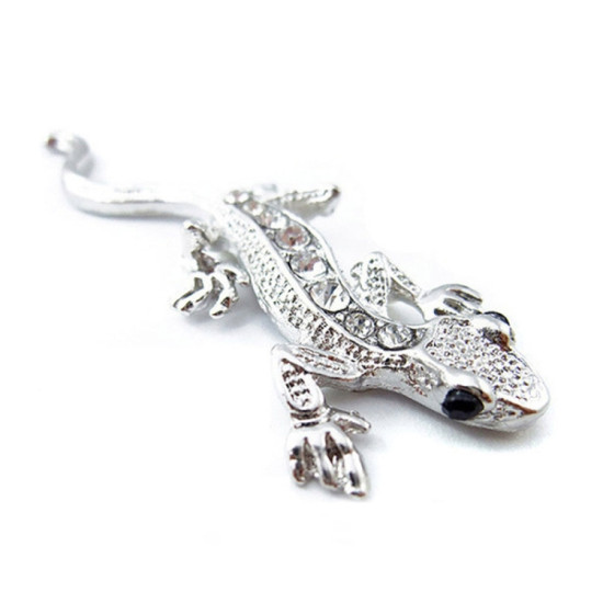 Zinc Alloy Rhinestone Gecko Metal 3D Car Sticker(Silver)