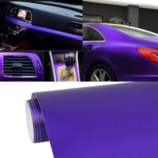 1.52 * 0.5m Waterproof PVC Wire Drawing Brushed Chrome Vinyl Wrap Car Sticker Automobile Ice Film Stickers Car Styling Matte Brushed Car Wrap Vinyl Film (Purple)