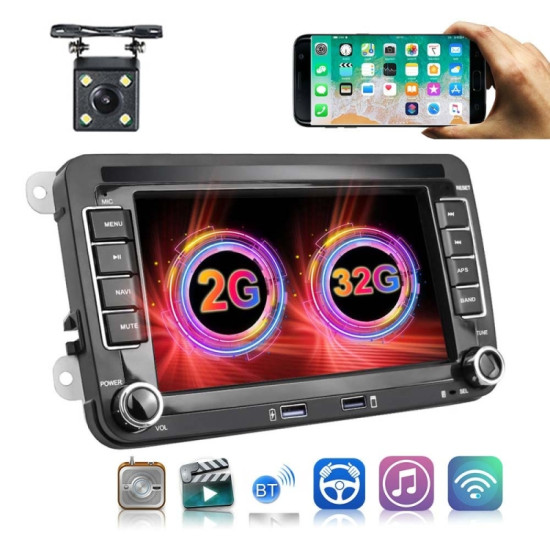 Volkswagen Q3300KT 7-inch 2+32G Car Multimedia Player Navigation Bluetooth Reversing Integrated Machine Android 10.0, Style:Standard+4Lights Camera