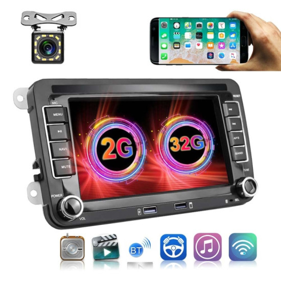 Volkswagen Q3300KT 7-inch 2+32G Car Multimedia Player Navigation Bluetooth Reversing Integrated Machine Android 10.0, Style:Standard+12Lights Camera