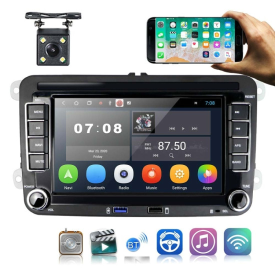 Volkswagen Q3300KT 7-inch 1+16G Car Multimedia Player Navigation Bluetooth Reversing Integrated Machine Android 10.0, Style:Standard+4Lights Camera