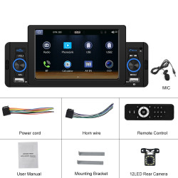 A3107 5 inches Car MP5 Wired CarPlay Universal Bluetooth Player With Microphone, Style: Standard+12 Lights Camera
