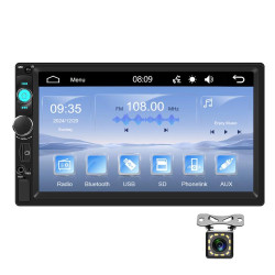 7 Inch Wired Carplay Dual Butt MP5 Player Bluetooth Big Screen Car Center Control, Spec: Standard+12 Light Camera