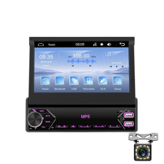 7 inch Universal Manual Retractable Screen Car MP5 Player Car Center Control All-in-One Wired Carplay, Spec: Standard+12 Light Camera