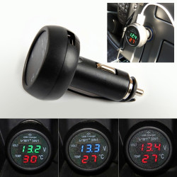 3 in 1 Universal Car Digital Voltage Meter Temperature Meter USB Charger DC1224VRandom Color Delivery
