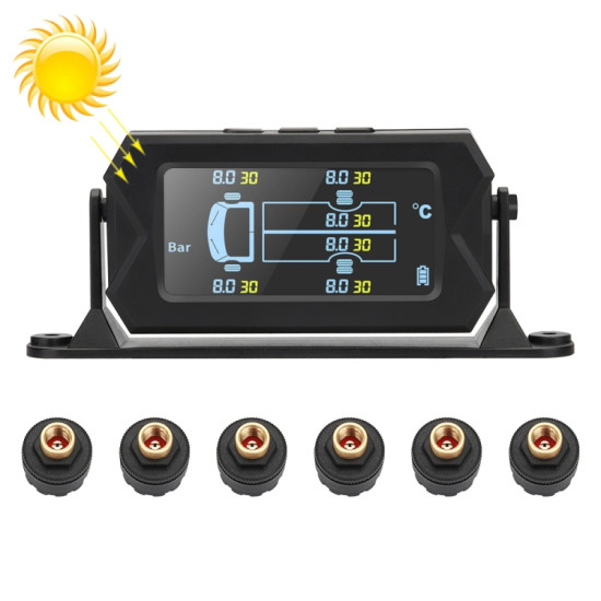 8 Bar Solar Wireless Tire Pressure Monitoring System TPMS 6 External Sensors for 6wheel Truck Bus