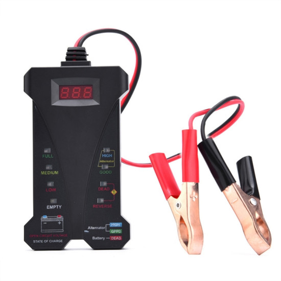 12V ThreeInOne Battery Tester Digital Display TesterBlack