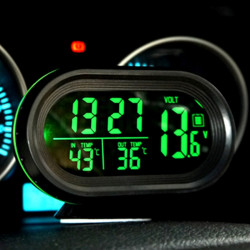 VST7009V 4 In 1 Digital Car Thermometer Voltage Meter Luminous Clock Tester Detector LCD Monitor Back lightGreen Light