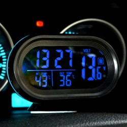 VST7009V 4 In 1 Digital Car Thermometer Voltage Meter Luminous Clock Tester Detector LCD Monitor Back lightBlue Light