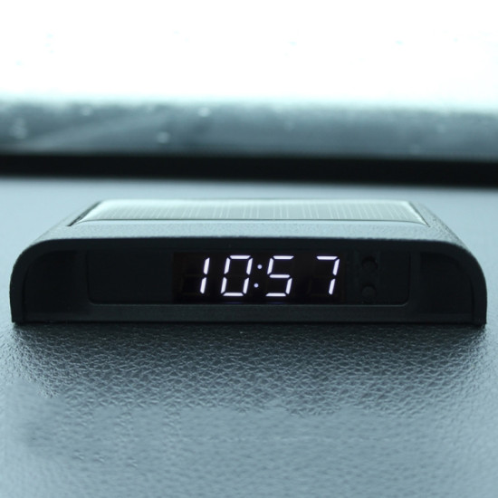 Solar Night Light Car Clock Automotive Electronic Clock Temperature TimeDateWeekTemperatureWhite Light