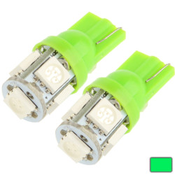 T10 Green 5 LED 5050 SMD Car Signal Light Bulb Pair Green
