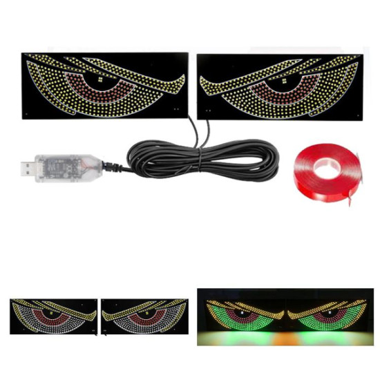 USB Car mounted Dynamic Demon Eye Car Sticker LED Indicator Light Red Yellow Green