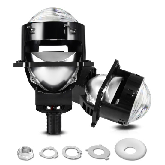 T01 1 Pair 3 inch Car Bifocal LED Lens Headlight Left Driving Black