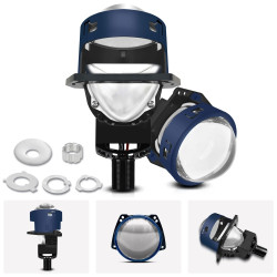 T03 Pair 3 inch Car Bifocal LED Lens Headlight Left hand Drive Blue
