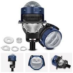 T05 Pair 3 inch Car Bifocal Direct Light Source LED Lens Headlight Left hand Drive Blue
