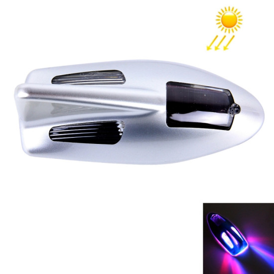 Solar Colorful Light Anti Collision Shark Fin Car Taillight LED Flash Warning Light Caution Light Silver