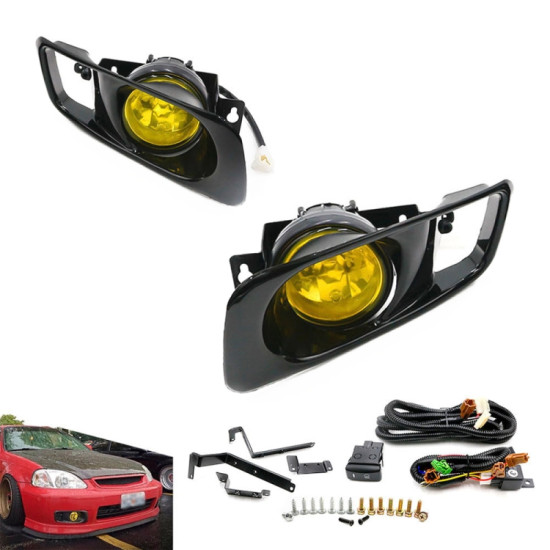 1 Pair Car Modified Front Fog Light for Honda Civic 1999 2000 Yellow Light
