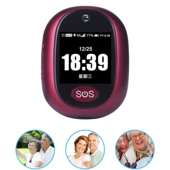 REACHFAR RF-V45-B Mini Touch Screen GPS Smart Tracker Pendant, Support SOS / Camera / Health Management / Video Calling / 4G LTE, For North America / South America(Wine Red)