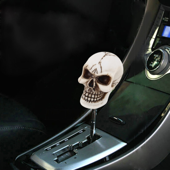 Universal Skull Head Shape ABS Manual or Automatic Gear Shift Knob with Three Rubber Covers Fit for All Car(White)