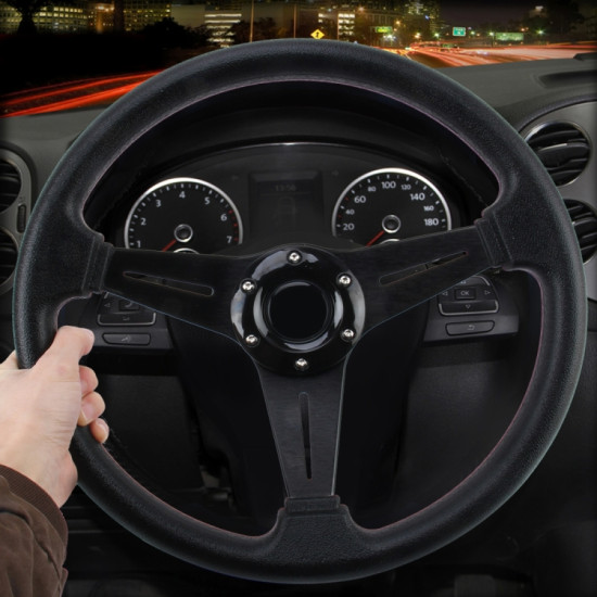 35cm PU Racing Sport Hand Wheel Car Modified Steering Wheel(Black)`