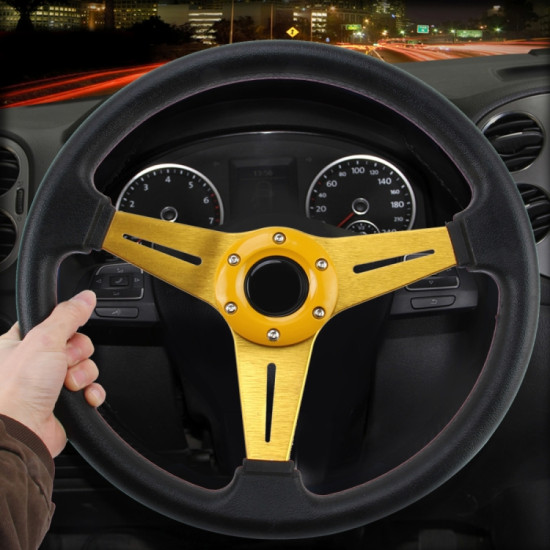 35cm PU Racing Sport Hand Wheel Car Modified Steering Wheel(Gold)`