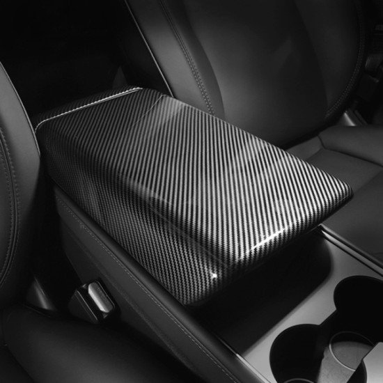 Tesla Model 3 / Y Car Center Console Armrest Box Carbon Fiber Pattern Protective Cover
