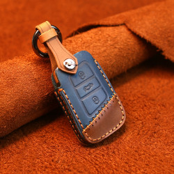 Volkswagen Car Cowhide Leather Key Protective Cover Key Case, A Version(Blue)