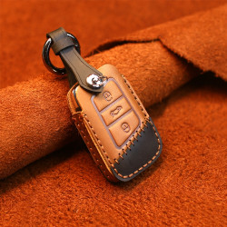 Volkswagen Car Cowhide Leather Key Protective Cover Key Case, A Version(Brown)
