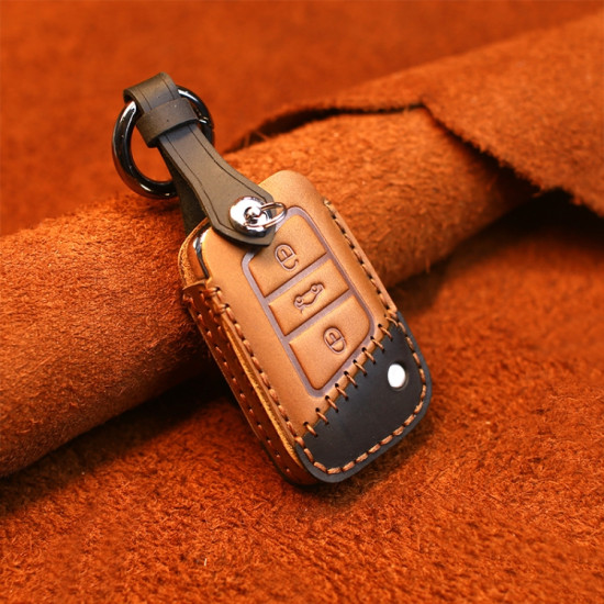 Volkswagen Car Cowhide Leather Key Protective Cover Key Case, B Version(Brown)