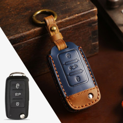Volkswagen Car Cowhide Leather Key Protective Cover Key Case, D Version(Blue)