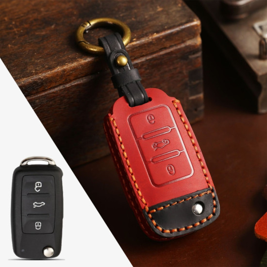 Volkswagen Car Cowhide Leather Key Protective Cover Key Case, D Version(Red)