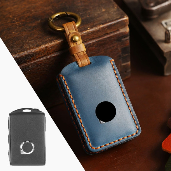Volvo Car Cowhide Leather Key Protective Cover Key Case (Blue)